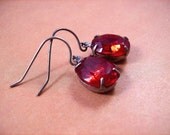 Rhinestone Earrings, Garnet Red Glass Rhinestones and Silver Dangle Earrings, FREE Shipping U.S.