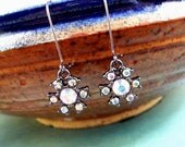 Rhinestone Blossom Earrings, Iridescent Glass and Gunmetal Silver Dangle Earrings, Free Shipping U.S