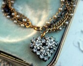 Vintage French Rhinestone Heart, Pearl and Garnet  Assemblage Bracelet...Amor Dulce Deux