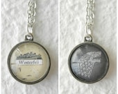 Game of Thrones Map of Westeros Double Sided Petite Necklace - Choose two cities King's Landing, Winterfell, Casterly Rock, The Wall, etc