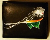 Hand Painted New Black Leather Wallet - Oklahoma Scissortail Flycatcher