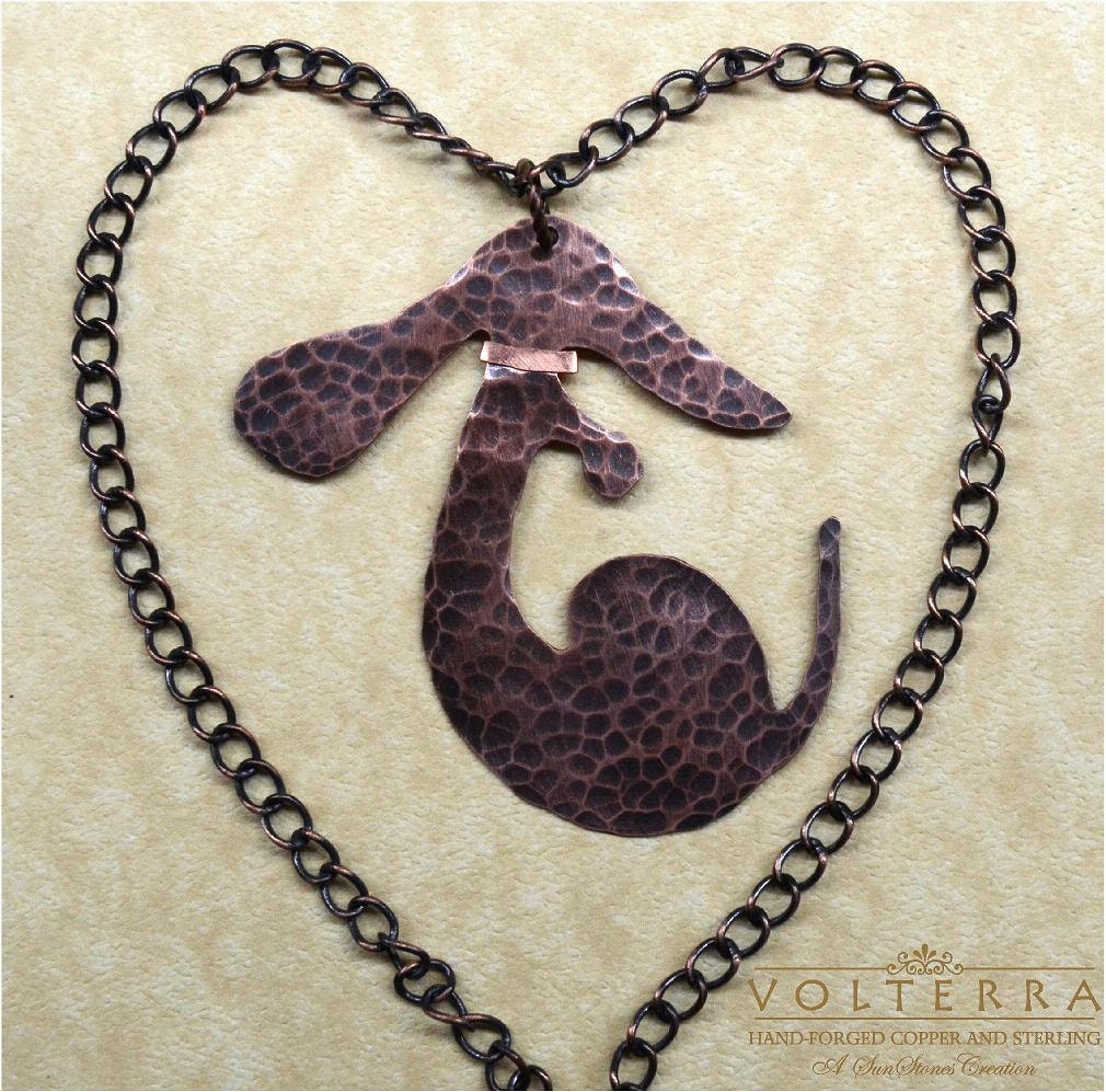 Hand Forged Copper Dachshund Pendant Necklace