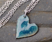 Enamel Heart Pendant Necklace Copper Little Opal Blue