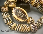 Handmade LAMPWORK Beads DONNA MILLARD sra lamp work spring summer vintage bohemian boho gypsy carved ivory bone