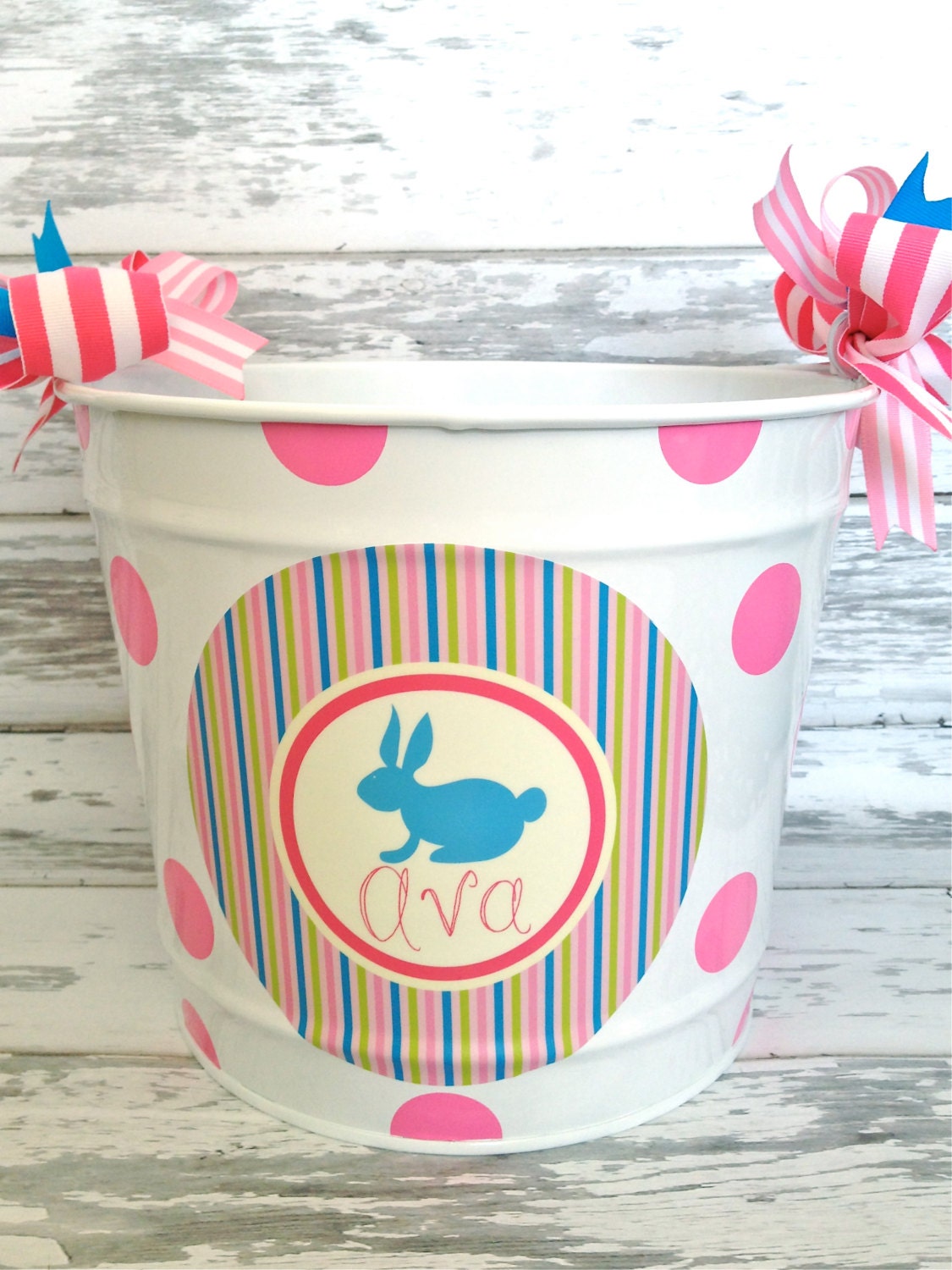 custom personalized 10 QUART name bucket in pastel stripes