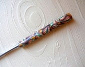 Crochet Hook, Just Leaves on Gold, Polymer Clay, Bates, Size F
