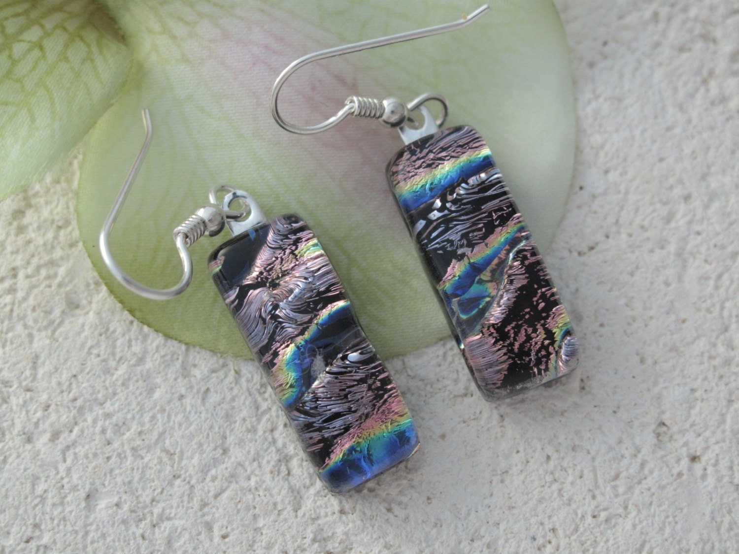 Glorious Rainbow - Dangle Earrings - Dichroic Glass Earrings - Dichroic Fused Glass Jewelry - Sterling Silver   040613e108