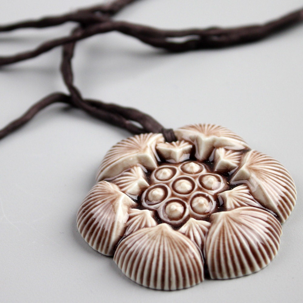Rich Brown Porcelain Ceramic Lotus Necklace