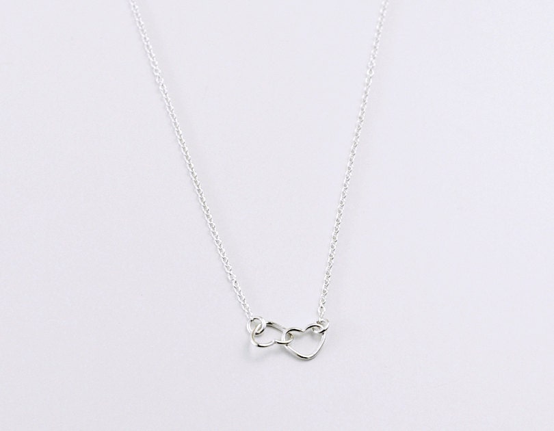 Two hearts - sterling silver hearts linked on sterling chain - dainty modern jewelry - edor gift for her