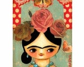 Frida kahlo Butterfly and Roses PRINT mixed media collage painting made into PRINT by tascha