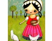 feeding the CHICKENS sweet PRINT from folk art painting by tascha