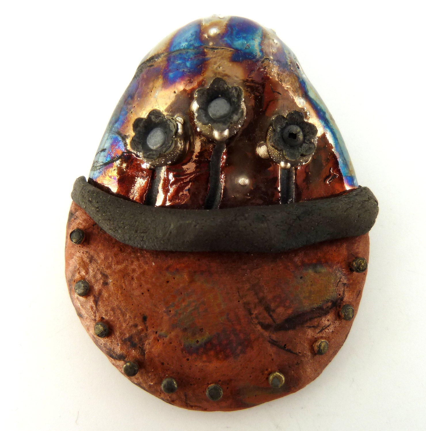 Raku Pendant Bead Ceramic Jewelry Supply Handmade        by MAKUstudio