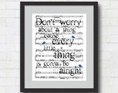 Don't Worry About a Thing Art Print - 8x10" Bob Marley "Three Little Birds" Song Lyrics on Sheet Music Wall Art Print