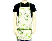 Kitchen Apron, Full Chef Style, Earth Day, Green and Off White