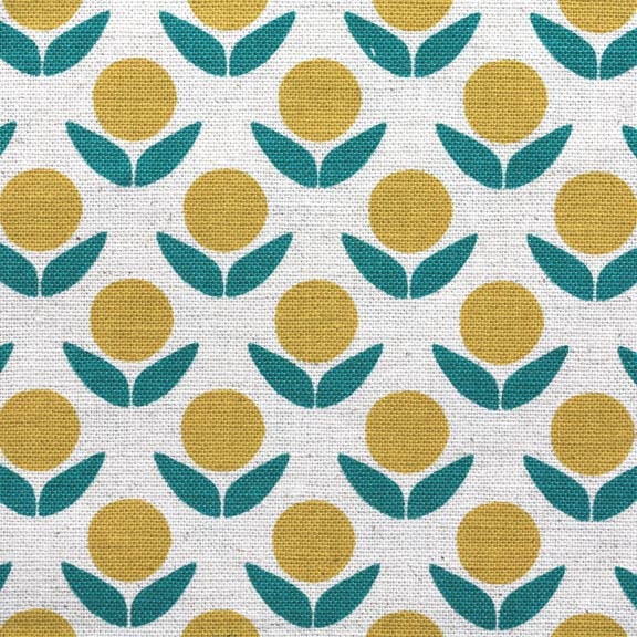 Kokka Japanese Fabric Stamped Ellen Luckett Baker - Circle Flowers - yellow