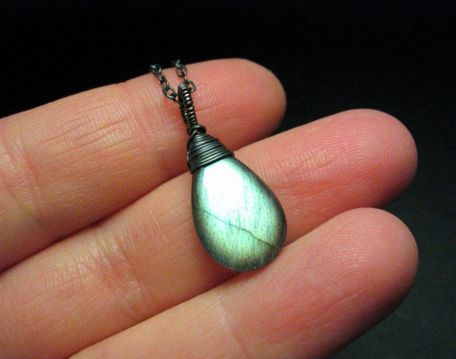 Labradorite Pendant Gemstone on Oxidized Sterling Silver 18 inch Necklace
