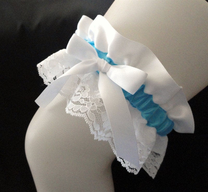 White Lace and Robin's Egg Blue Wedding Garter