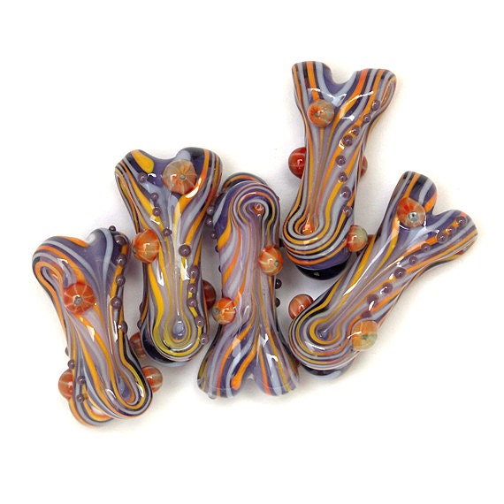 Tiger Lily - Handmade Lampwork Glass Bead Set in Purple and Orange, Free-Formed (5)