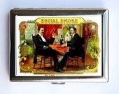 Victorian Men Cigarette Case Wallet Business Card Holder hipster mustache elegant