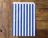 100 striped bags - 5 X 7 - candy, treat, or gift - blue and white