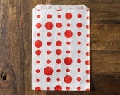 100 polka dot bags - 5 X 7 - candy, treat, or gift - red and white