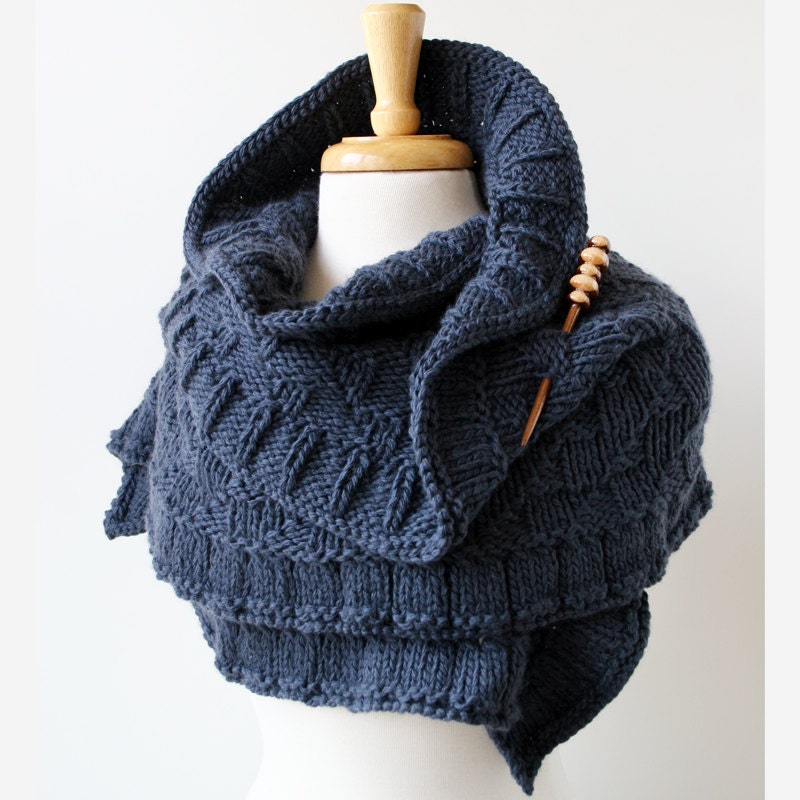 Women Fashion Accessories - Rococo Hand-Knit Shawl - Luxurious Merino Wool - Charcoal Grey