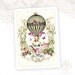 Marie Antoinette, Greeting Card, High Tea, French, Vintage Teacup, Hot Air Balloon, Birthday Card, Pink Roses