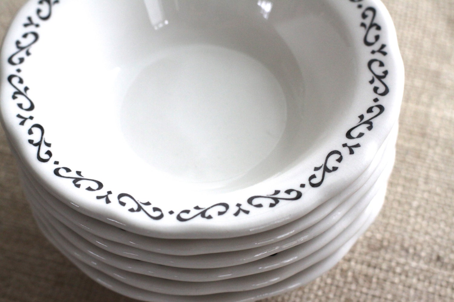 Set of Ironstone Bowls with Black Accent