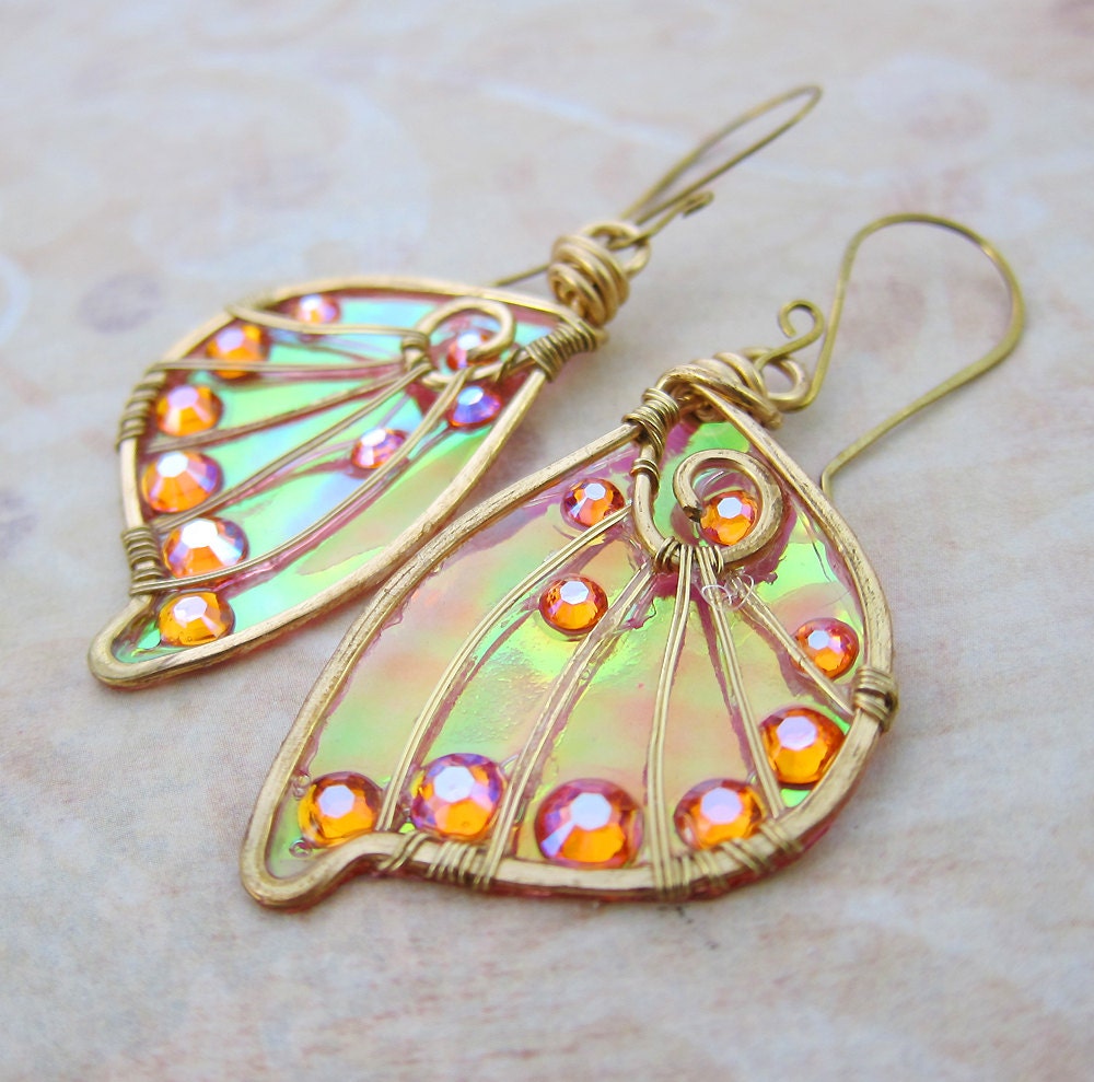 Sihaya Designs Faery Wing Earrings - Avalon Sunset - Iridescent Fairy Wing Jewelry