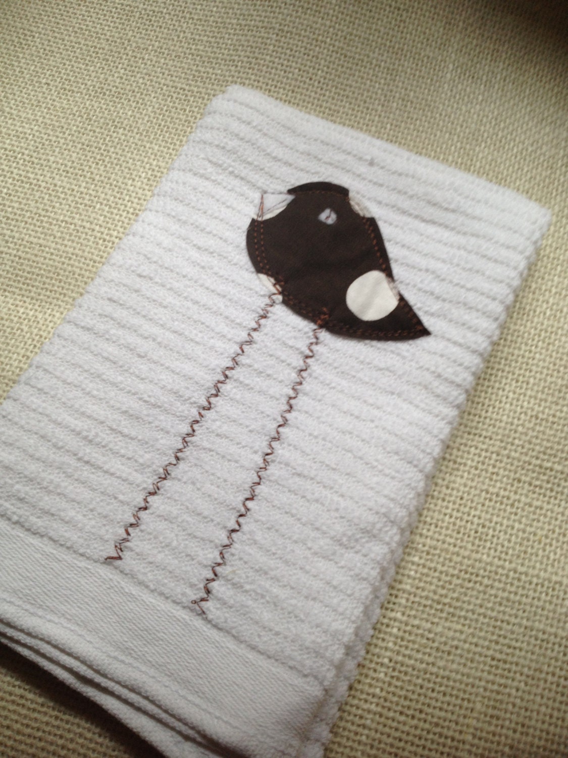 Tall Brown Polka Dot Bird Kitchen Towel