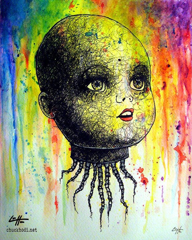 Print 8x10" - Synthetic Doll - Painting Watercolor Ink Cute Creepy Dark Art Horror Psychedelic Gothic Monster Zombie Love Robot Android