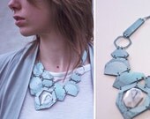 ON SALE-OXIDA-Hand Painted Geometric Leather Necklace-Turquoise and Sand Patina