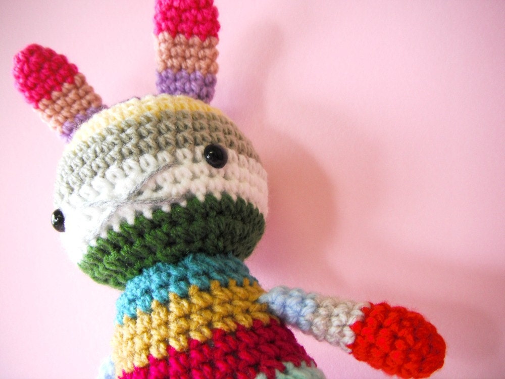 crochet rabbit toy children rainbow bunny  .. abigail