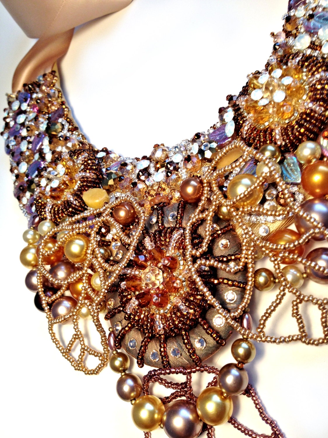 The Golden Princess, Exquisite rhinestone collar necklace, One of a kind Couture jewelry by Monikque