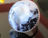 Agate Drusy Sterling Silver Cocktail Ring Size 7.5