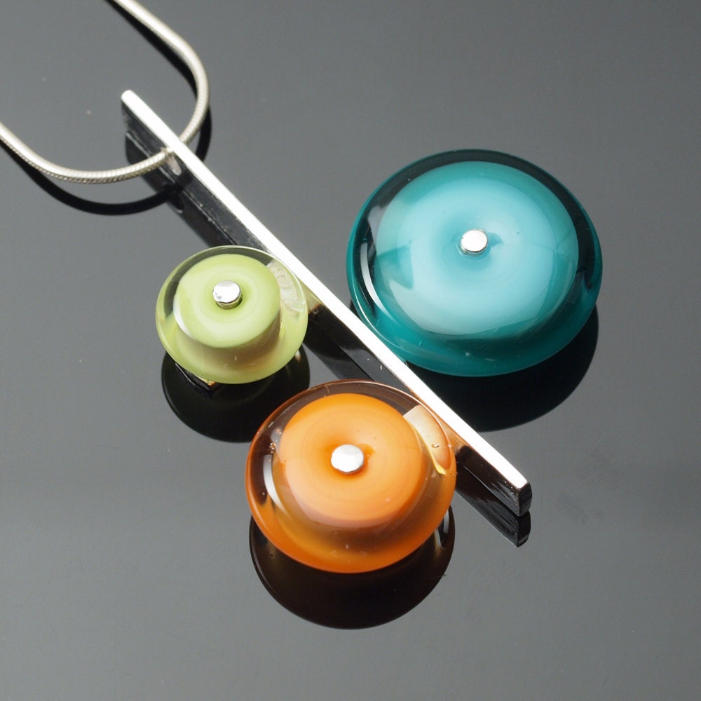 Triple Circle Necklace in Teal/Turquoise, Orange, and Chartreuse