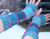 Teal with pink stitching fingerless gloves/arm warmers
