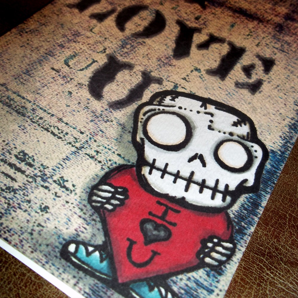 Cute Skull Valentine's Day  "The Kiss" Love Card Romantic  5x7 Greeting Card Blank inside by Agorables Ruler of the Undead