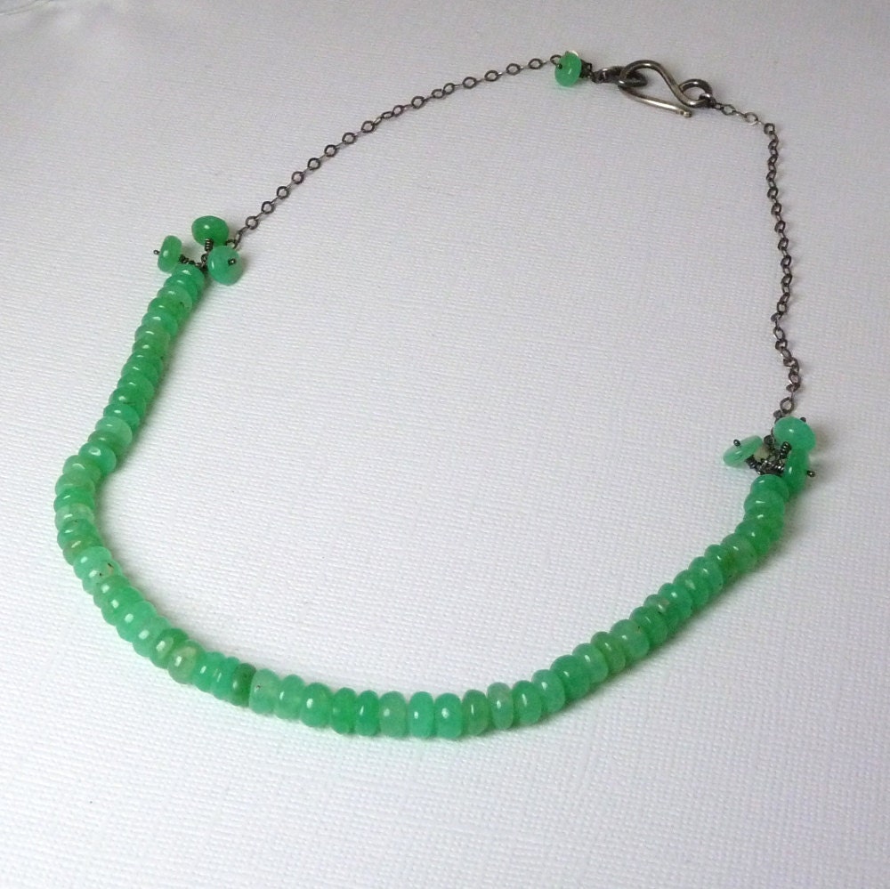 Chrysoprase Bead Gemstone Necklace Sterling Silver Natural Stone Jewelry
