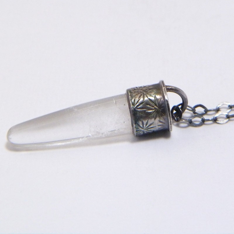 Quartz Crystal Necklace Handmade Metalwork Natural Clear Stone Sterling Silver Pendant Metaphysical Jewelry