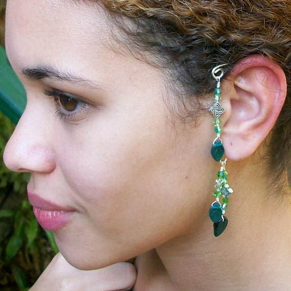 Emerald Green Irish Celtic Ear Cuff  Boho Wrap