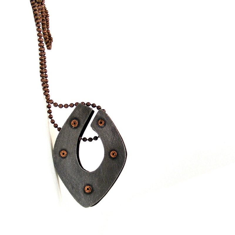 Oxidized Steel and Oxidized Copper Riveted Pendant Necklace -Obvious