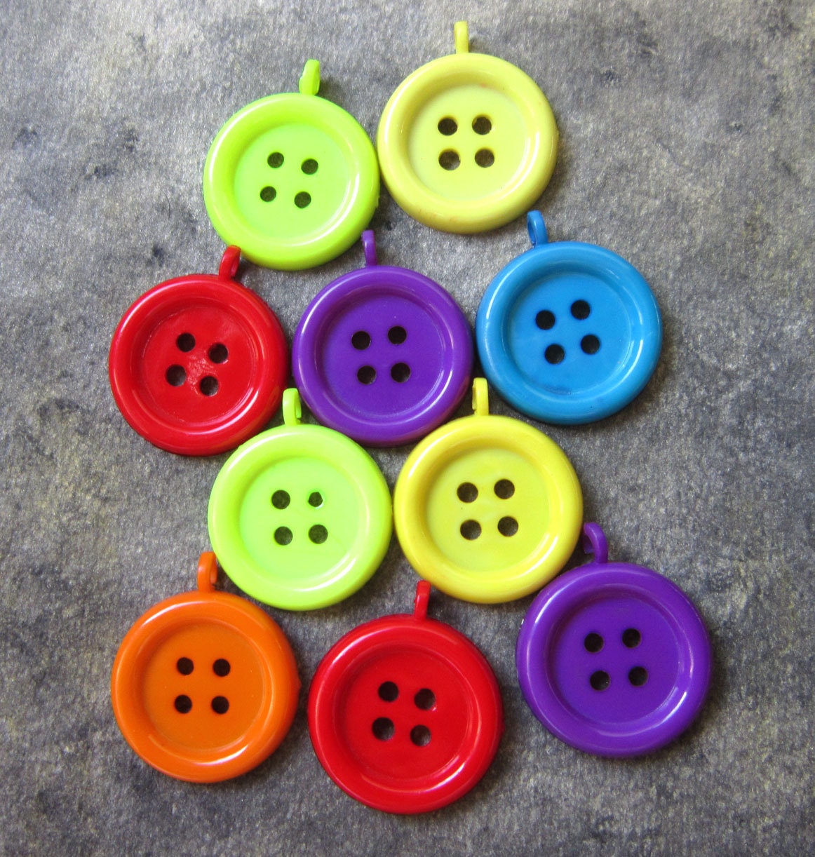 Plastic Button Charms - Rainbow colors