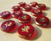 Vintage Glass Cabs - Gold Lustered Rose - RED