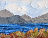 Handmade Fabric Postcard,Quilted Greeting Card Postcard, Mountain Lake Landscape