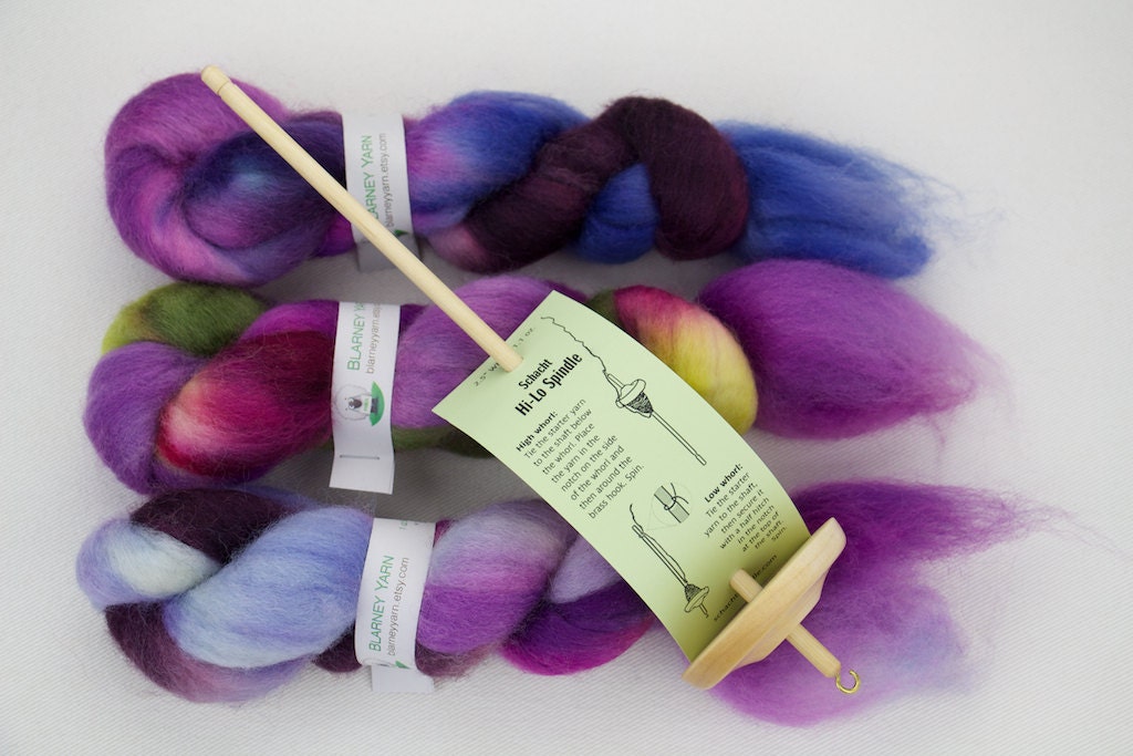 Spinning Kit - Drop Spindle plus 3 oz. Handpainted Roving by Blarney Yarn