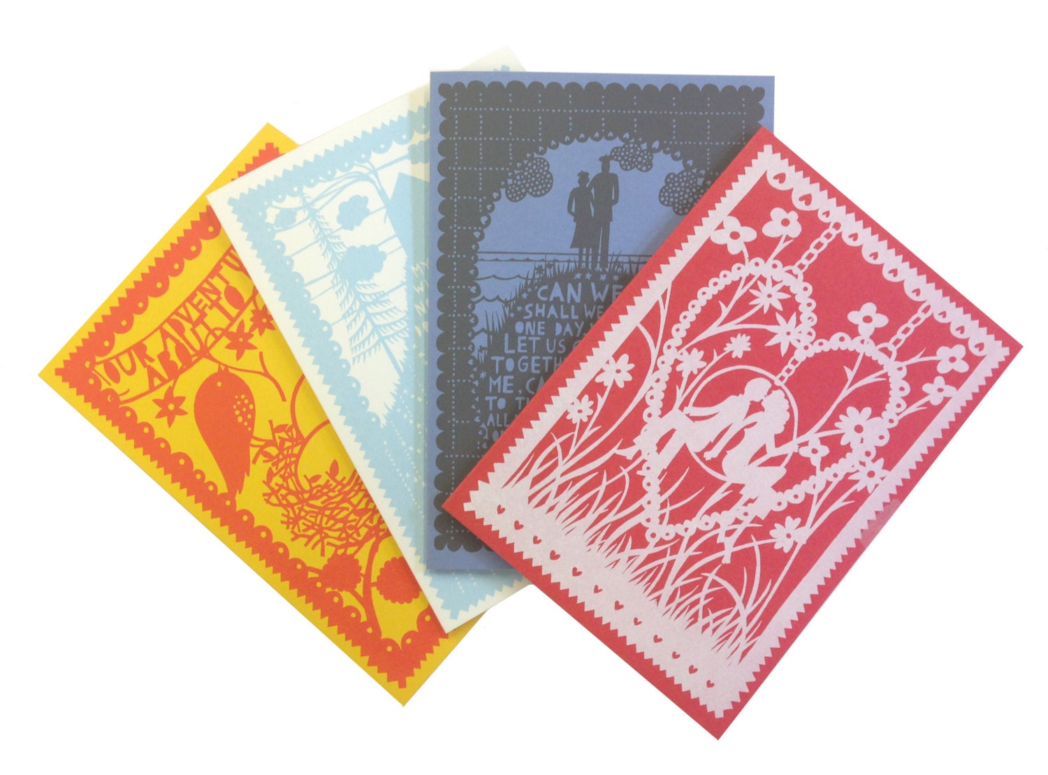 Rob Ryan Screen Printed Pack of 4 Cards, New Colours.