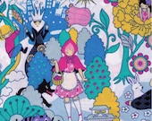 HALF YARD - Anime Fairytale Mix - Blue - Alice in Wonderland, Three Little Pigs, Cheshire Cat, Snow White Seven Dwarfs, Hansel and Gretal