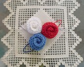 Rosebud Hairties - Ponytail Holders Set of 3 - Red White and Blue - FREE US SHIPPING