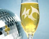Pterodactyl Dinosaur Champagne Flute - fun etched wedding glassware